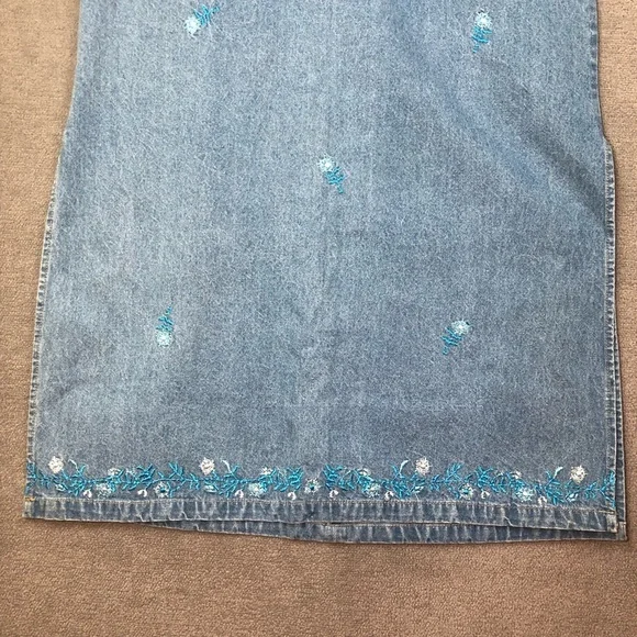 Vtg Sunshine Apparel cottagecore Denim Y2K Floral Embroidered maxi dress size M - Picture 5 of 8